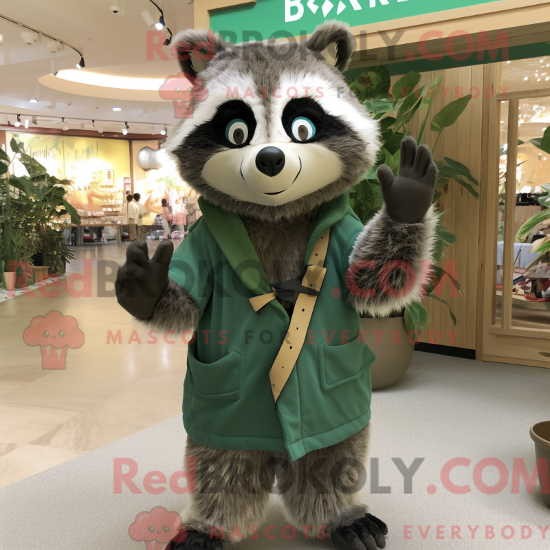 Mascot character of a Green Raccoon dressed with a Button-Up Shirt and Shawls Mascot character of a Green Raccoon dressed with a Button-Up Shirt and Shawls