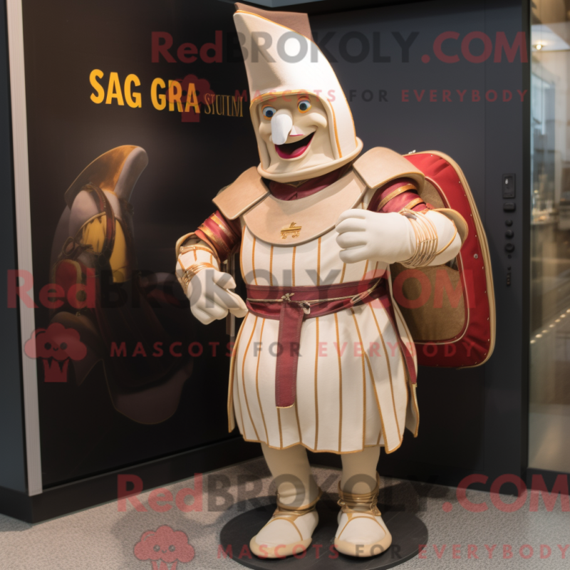 Mascot character of a Beige Swiss Guard dressed with a Rash Guard and Backpacks Mascot character of a Beige Swiss Guard dressed with a Rash Guard and Backpacks