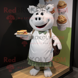 White Pulled Pork Sandwich mascot costume character dressed with a Cardigan and Earrings