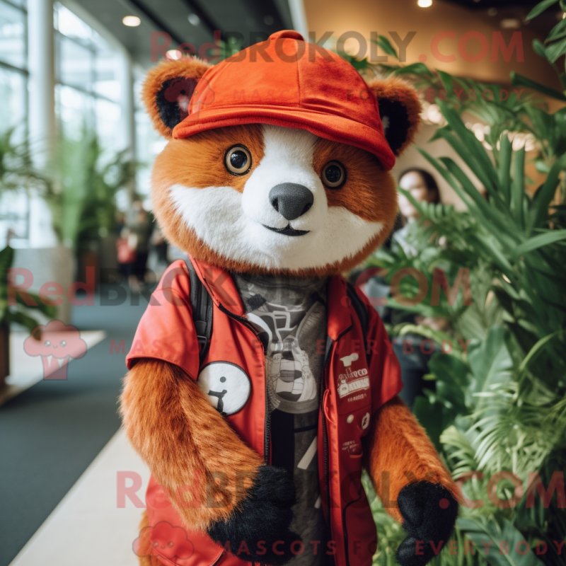 Mascot character of a Red Panda dressed with a Cardigan and Caps Mascot character of a Red Panda dressed with a Cardigan and Caps