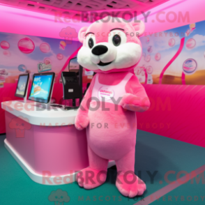 Mascot character of a Pink Otter dressed with a Bikini and Headbands