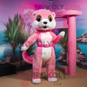 Mascot character of a Pink Otter dressed with a Bikini and Headbands