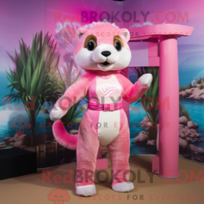 Mascot character of a Pink Otter dressed with a Bikini and Headbands