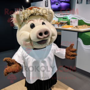White Pulled Pork Sandwich mascot costume character dressed with a Cardigan and Earrings