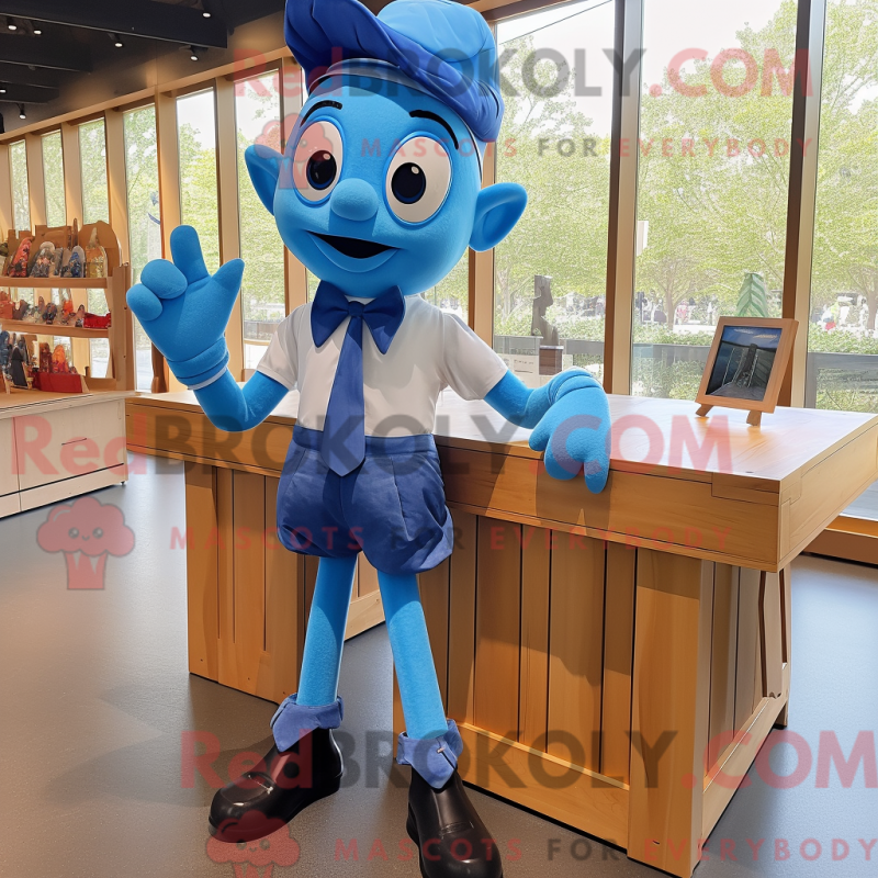 Mascot character of a Blue Acrobat dressed with a Cargo Shorts and Bow ties Mascot character of a Blue Acrobat dressed with a Cargo Shorts and Bow ties
