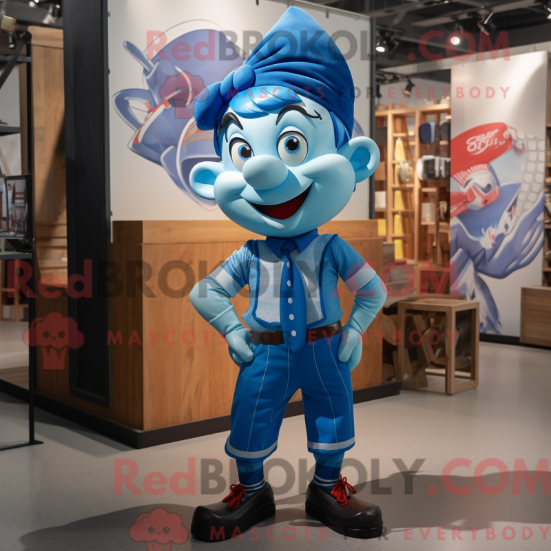 Mascot character of a Blue Acrobat dressed with a Cargo Shorts and Bow ties Mascot character of a Blue Acrobat dressed with a Cargo Shorts and Bow ties