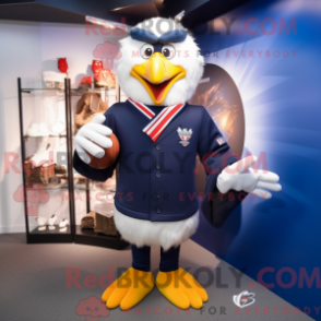 Mascot character of a Navy Hens dressed with a Rugby Shirt and Scarf clips