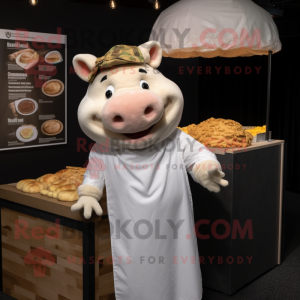 White Pulled Pork Sandwich mascot costume character dressed with a Cardigan and Earrings