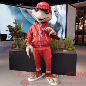 Mascot character of a Red Dimorphodon dressed with a Joggers and Bracelet watches