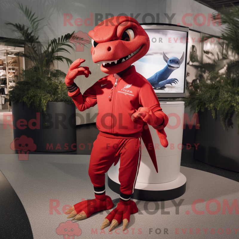 Mascot character of a Red Dimorphodon dressed with a Joggers and Bracelet watches Mascot character of a Red Dimorphodon dressed with a Joggers and Bracelet watches