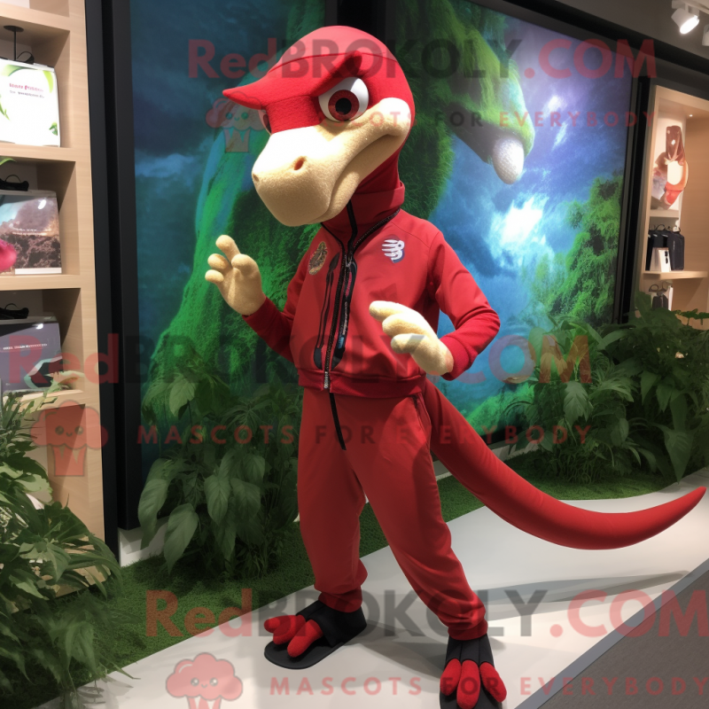 Mascot character of a Red Dimorphodon dressed with a Joggers and Bracelet watches Mascot character of a Red Dimorphodon dressed with a Joggers and Bracelet watches