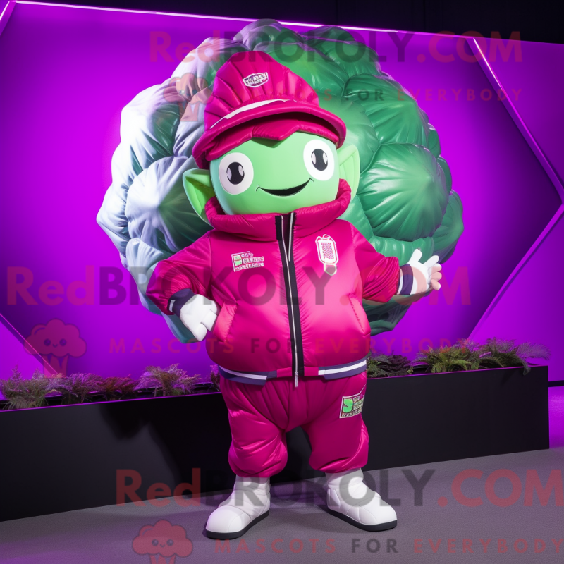 Mascot character of a Magenta Cabbage dressed with a Bomber Jacket and Digital watches Mascot character of a Magenta Cabbage dressed with a Bomber Jacket and Digital watches