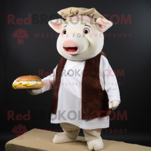 White Pulled Pork Sandwich mascot costume character dressed with a Cardigan and Earrings