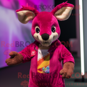Mascot character of a Magenta Kangaroo dressed with a Playsuit and Earrings