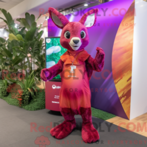 Mascot character of a Magenta Kangaroo dressed with a Playsuit and Earrings