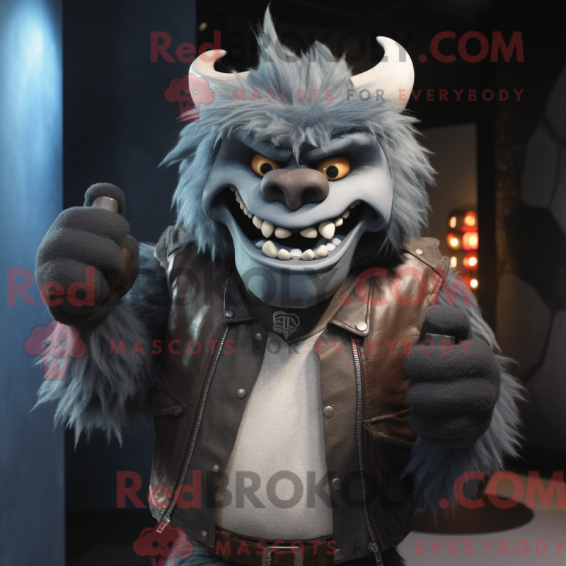 Mascot character of a Gray Demon dressed with a Leather Jacket and Scarves Mascot character of a Gray Demon dressed with a Leather Jacket and Scarves
