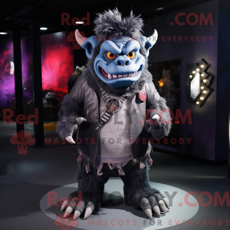 Mascot character of a Gray Demon dressed with a Leather Jacket and Scarves Mascot character of a Gray Demon dressed with a Leather Jacket and Scarves
