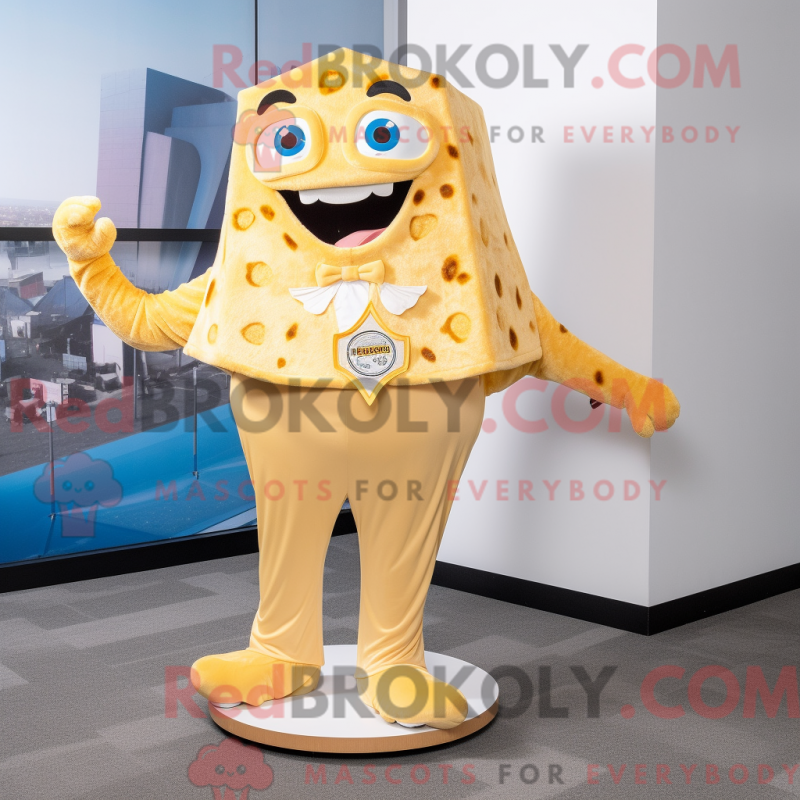 Mascot character of a Gold Pizza Slice dressed with a Dress Pants and Anklets Mascot character of a Gold Pizza Slice dressed with a Dress Pants and Anklets