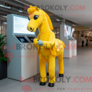 Mascot character of a Yellow Horse dressed with a Cover-up and Foot pads