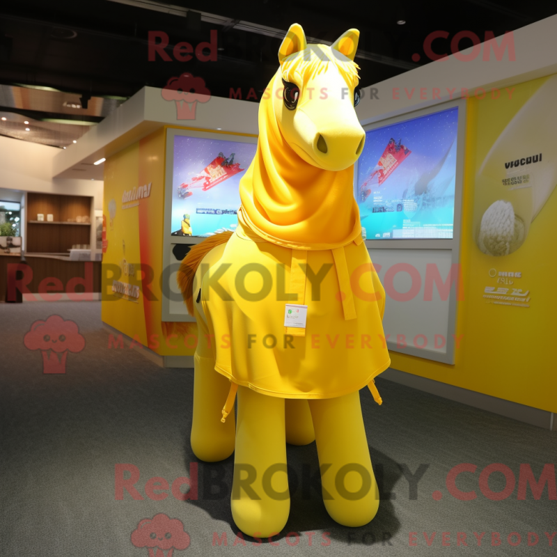 Mascot character of a Yellow Horse dressed with a Cover-up and Foot pads Mascot character of a Yellow Horse dressed with a Cover-up and Foot pads