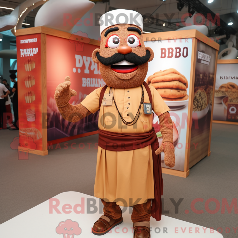 Mascot character of a Rust Biryani dressed with a Midi Dress and Suspenders Mascot character of a Rust Biryani dressed with a Midi Dress and Suspenders