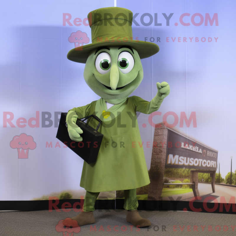 Mascot character of a Olive Magician dressed with a Skinny Jeans and Briefcases Mascot character of a Olive Magician dressed with a Skinny Jeans and Briefcases