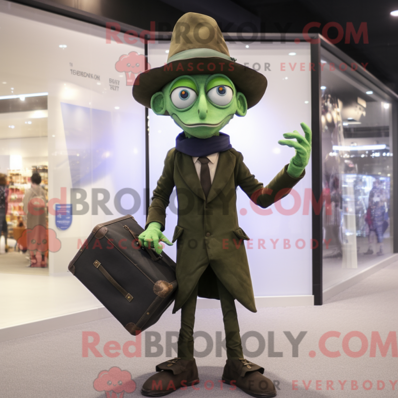 Mascot character of a Olive Magician dressed with a Skinny Jeans and Briefcases Mascot character of a Olive Magician dressed with a Skinny Jeans and Briefcases
