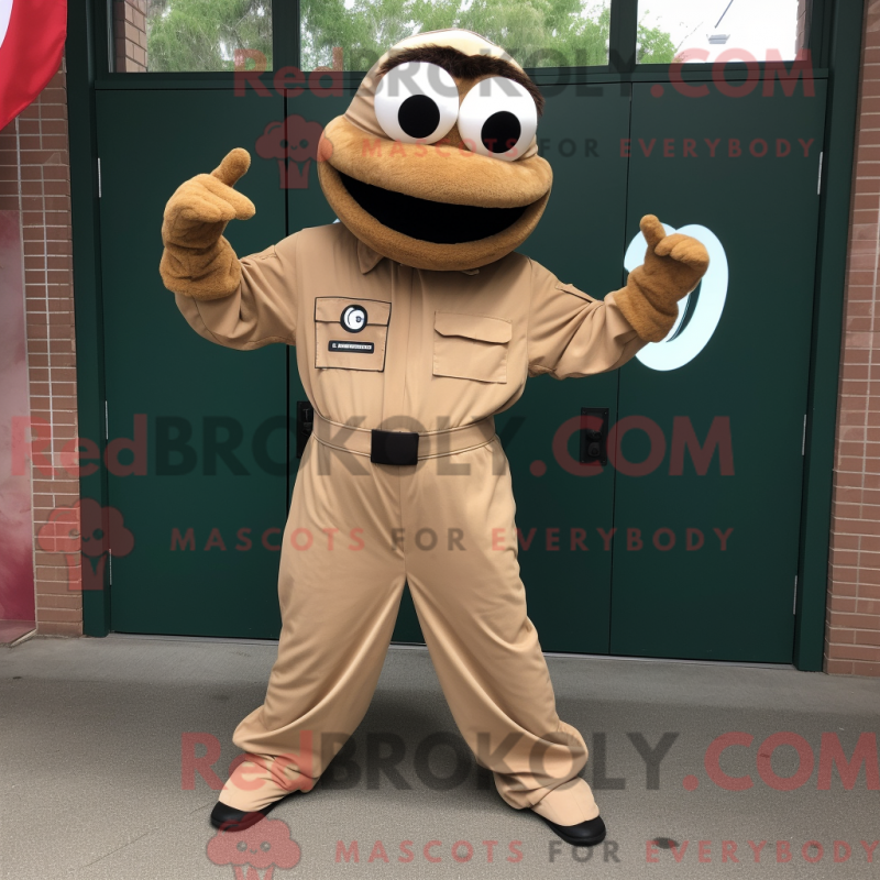 Mascot character of a Tan Jambalaya dressed with a Jumpsuit and Belts Mascot character of a Tan Jambalaya dressed with a Jumpsuit and Belts