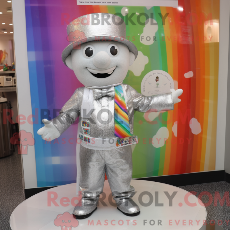 Mascot character of a Silver Rainbow dressed with a Waistcoat and Hat pins Mascot character of a Silver Rainbow dressed with a Waistcoat and Hat pins