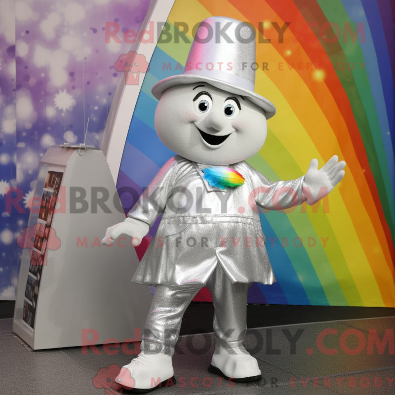 Mascot character of a Silver Rainbow dressed with a Waistcoat and Hat pins Mascot character of a Silver Rainbow dressed with a Waistcoat and Hat pins