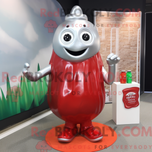 Mascot character of a Silver Bottle Of Ketchup dressed with a Turtleneck and Anklets