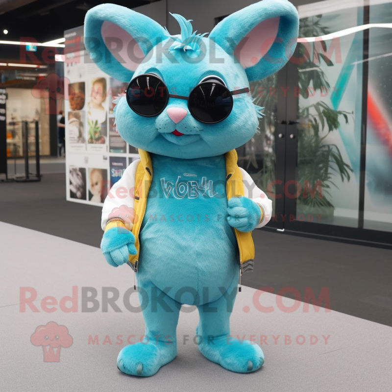Turquoise Chinchilla mascot costume character dressed with a Long Sleeve Tee and Eyeglasses Turquoise Chinchilla mascot costume character dressed with a Long Sleeve Tee and Eyeglasses
