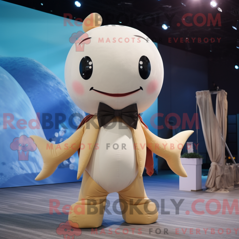 Mascot character of a Beige Whale dressed with a Bikini and Bow ties Mascot character of a Beige Whale dressed with a Bikini and Bow ties