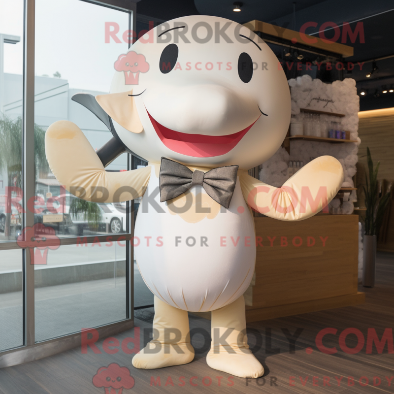 Mascot character of a Beige Whale dressed with a Bikini and Bow ties Mascot character of a Beige Whale dressed with a Bikini and Bow ties