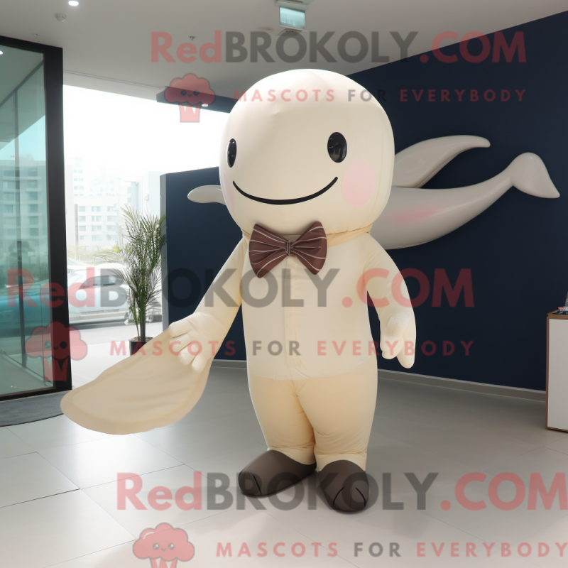 Mascot character of a Beige Whale dressed with a Bikini and Bow ties Mascot character of a Beige Whale dressed with a Bikini and Bow ties