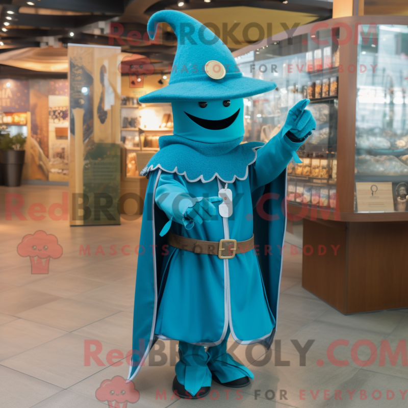 Mascot character of a Turquoise Medieval Knight dressed with a Coat and Hat pins Mascot character of a Turquoise Medieval Knight dressed with a Coat and Hat pins