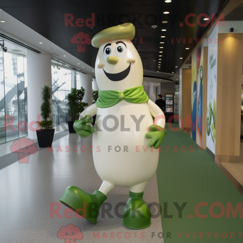 Mascot character of a Olive Bottle Of Milk dressed with a Trousers and Anklets Mascot character of a Olive Bottle Of Milk dressed with a Trousers and Anklets