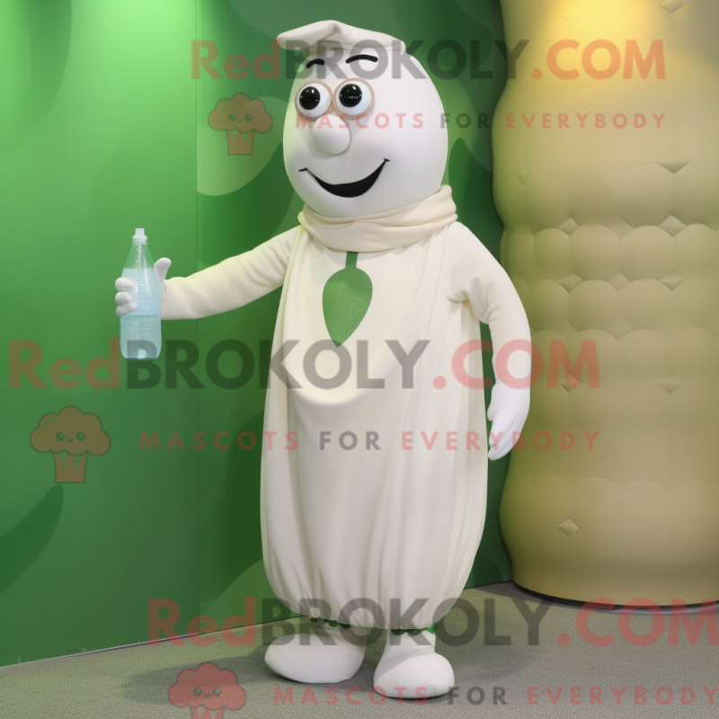 Mascot character of a Olive Bottle Of Milk dressed with a Trousers and Anklets Mascot character of a Olive Bottle Of Milk dressed with a Trousers and Anklets
