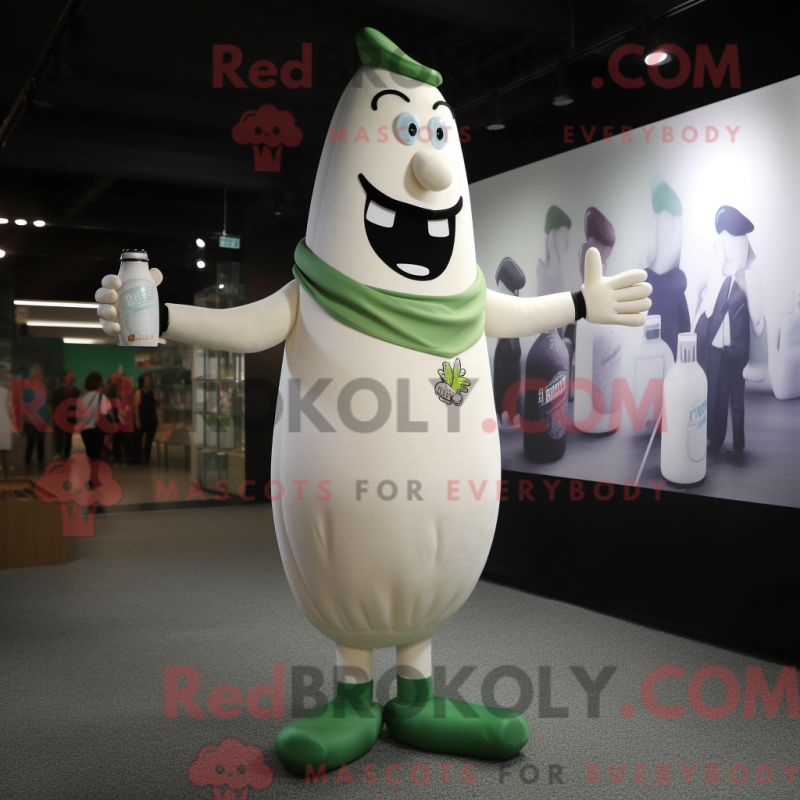 Mascot character of a Olive Bottle Of Milk dressed with a Trousers and Anklets Mascot character of a Olive Bottle Of Milk dressed with a Trousers and Anklets