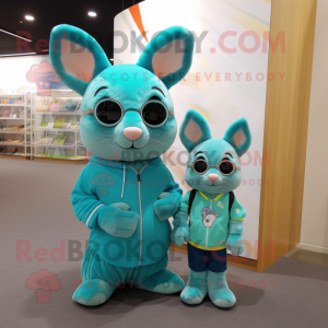 Turquoise Chinchilla mascot costume character dressed with a Long Sleeve Tee and Eyeglasses