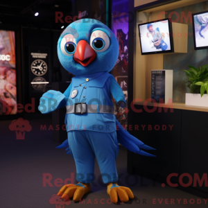 Mascot character of a Blue Parrot dressed with a Overalls and Digital watches