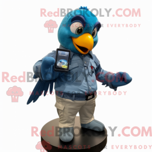 Mascot character of a Blue Parrot dressed with a Overalls and Digital watches