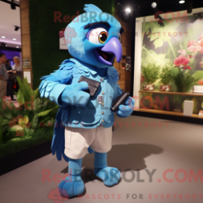 Mascot character of a Blue Parrot dressed with a Overalls and Digital watches