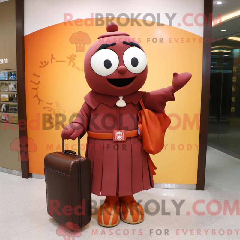 Mascot character of a Maroon Mandarin dressed with a Wrap Skirt and Briefcases Mascot character of a Maroon Mandarin dressed with a Wrap Skirt and Briefcases