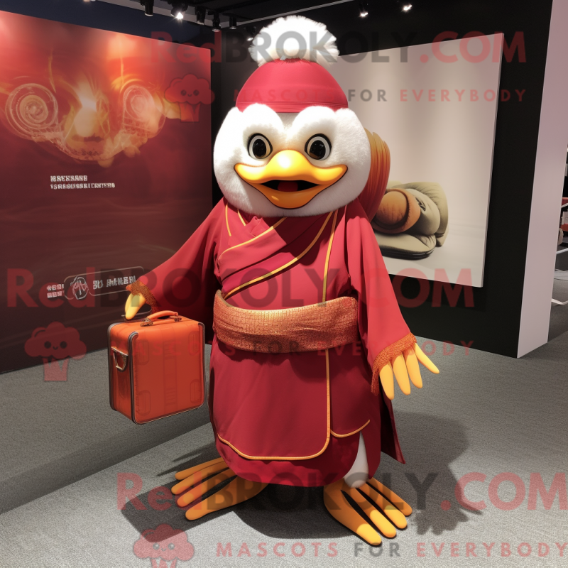 Mascot character of a Maroon Mandarin dressed with a Wrap Skirt and Briefcases Mascot character of a Maroon Mandarin dressed with a Wrap Skirt and Briefcases