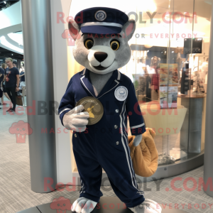 Mascot character of a Navy Thylacosmilus dressed with a Jumpsuit and Coin purses