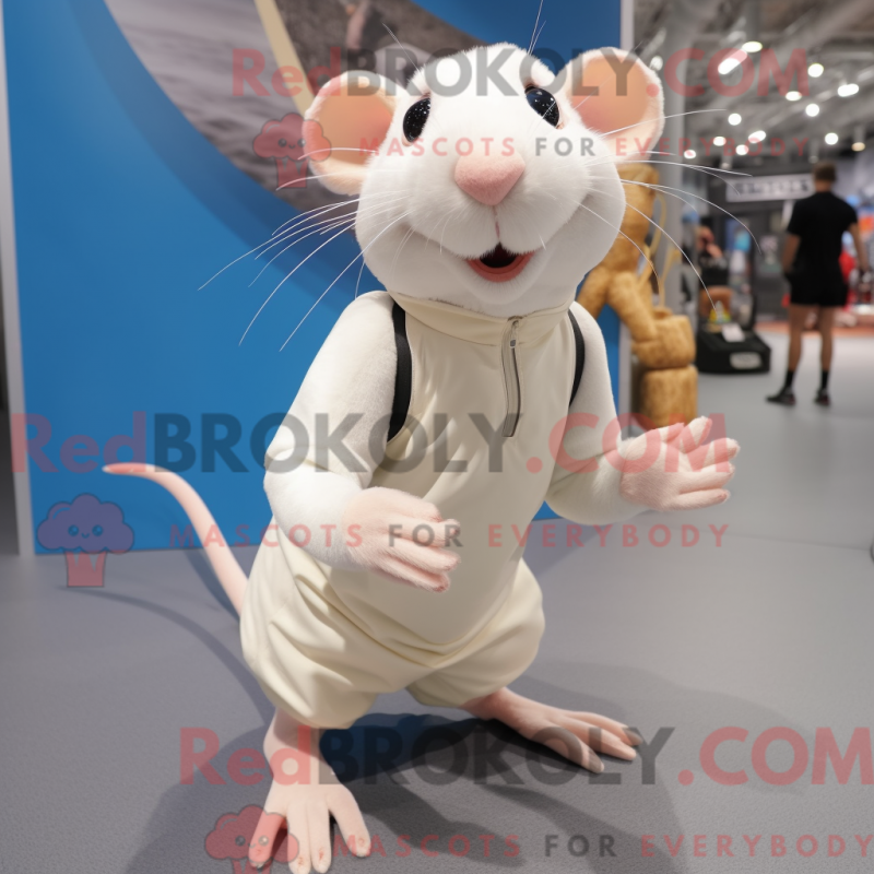 Mascot character of a Cream Rat dressed with a Shorts and Shoe clips Mascot character of a Cream Rat dressed with a Shorts and Shoe clips