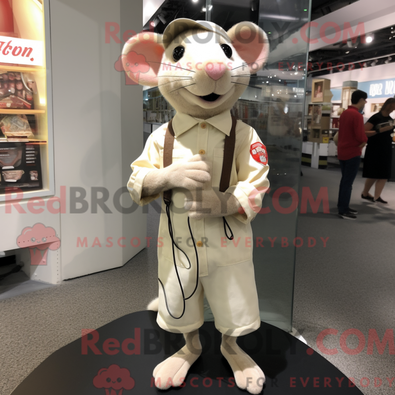 Mascot character of a Cream Rat dressed with a Shorts and Shoe clips Mascot character of a Cream Rat dressed with a Shorts and Shoe clips