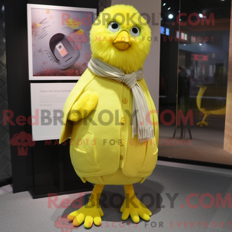 Mascot character of a Lemon Yellow Canary dressed with a Cardigan and Scarf clips Mascot character of a Lemon Yellow Canary dressed with a Cardigan and Scarf clips