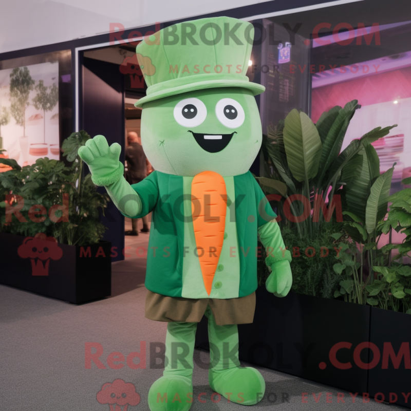 Mascot character of a Green Carrot dressed with a Culottes and Pocket squares Mascot character of a Green Carrot dressed with a Culottes and Pocket squares